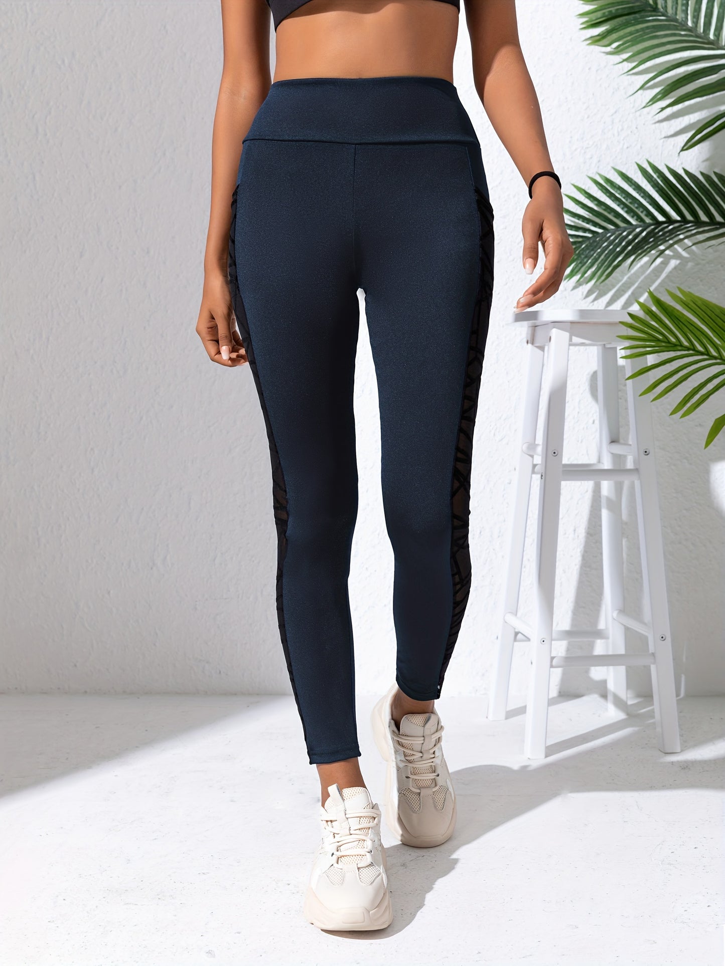 Black Mesh High Waist Sports Leggings