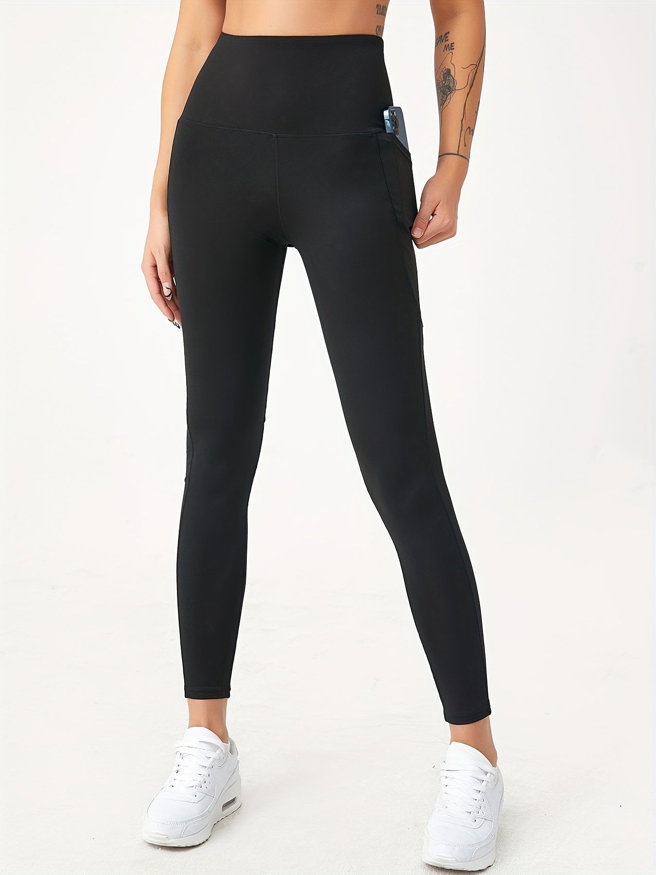 High Waist Yoga Pants with Pocket - Black