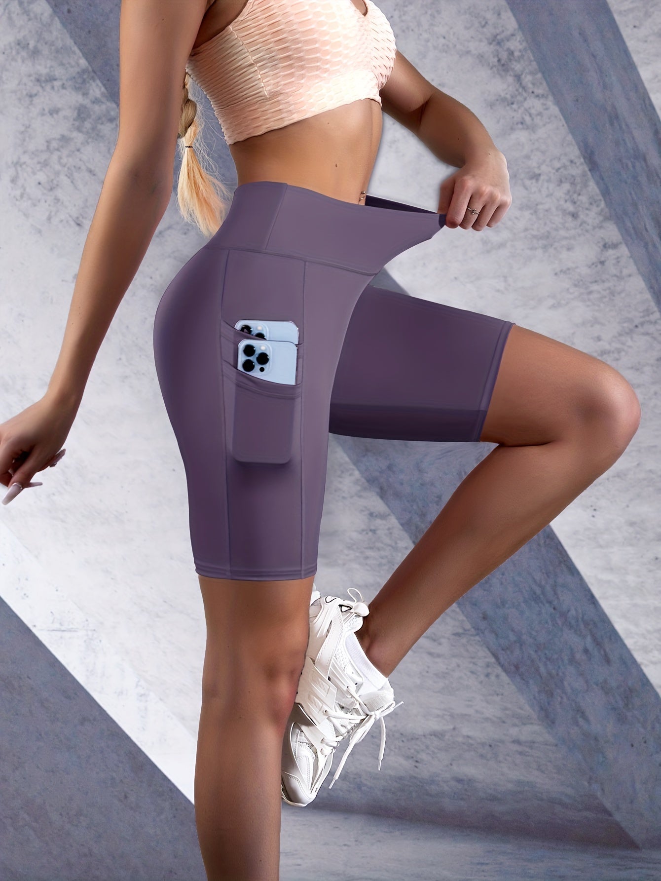 High Waist Pink Biker Shorts with Pockets