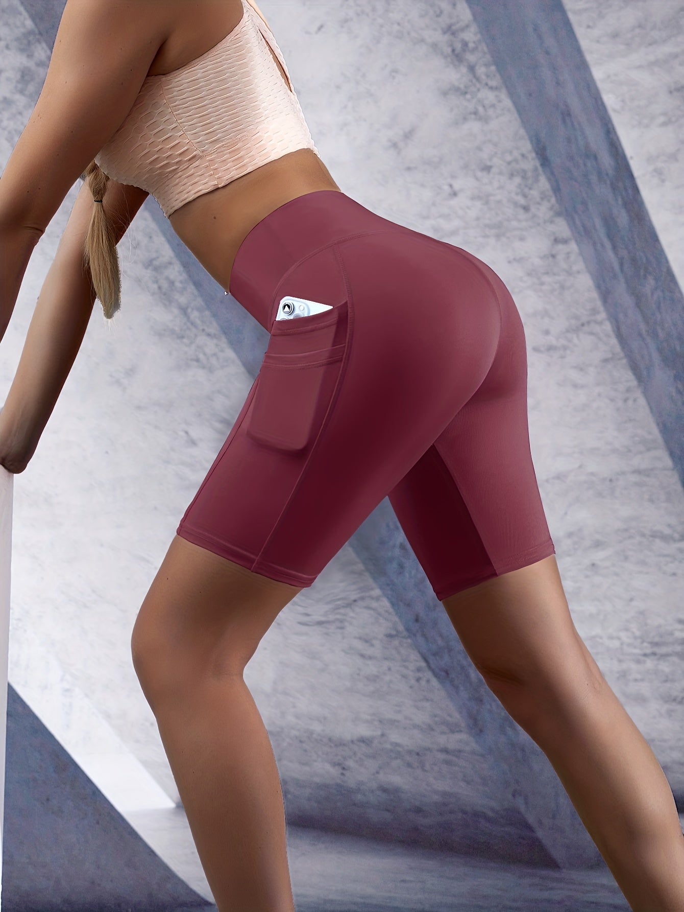 High Waist Pink Biker Shorts with Pockets
