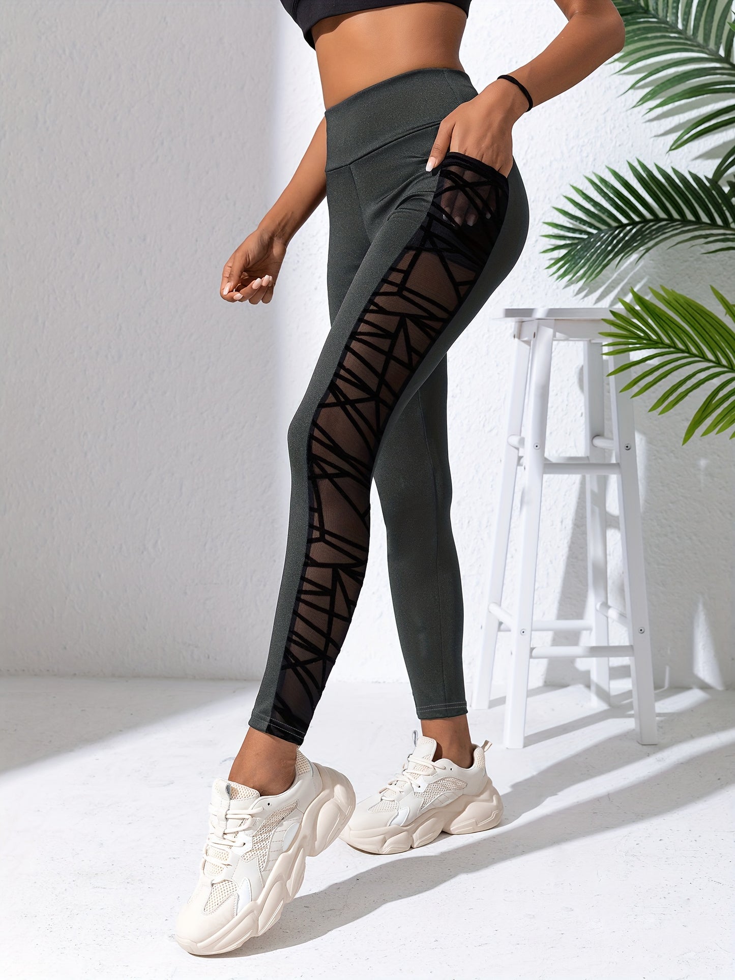 Black Mesh High Waist Sports Leggings