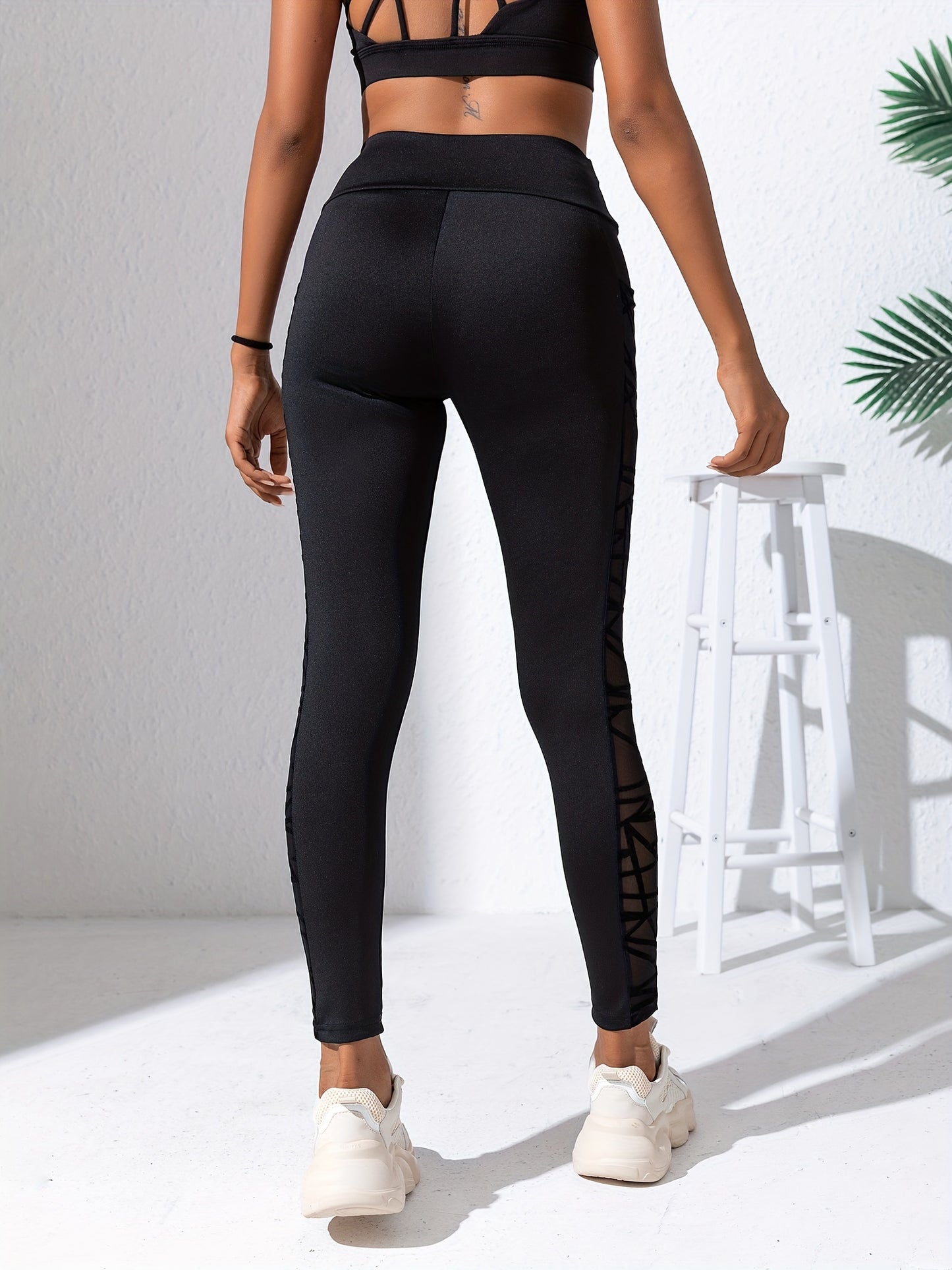 Black Mesh High Waist Sports Leggings
