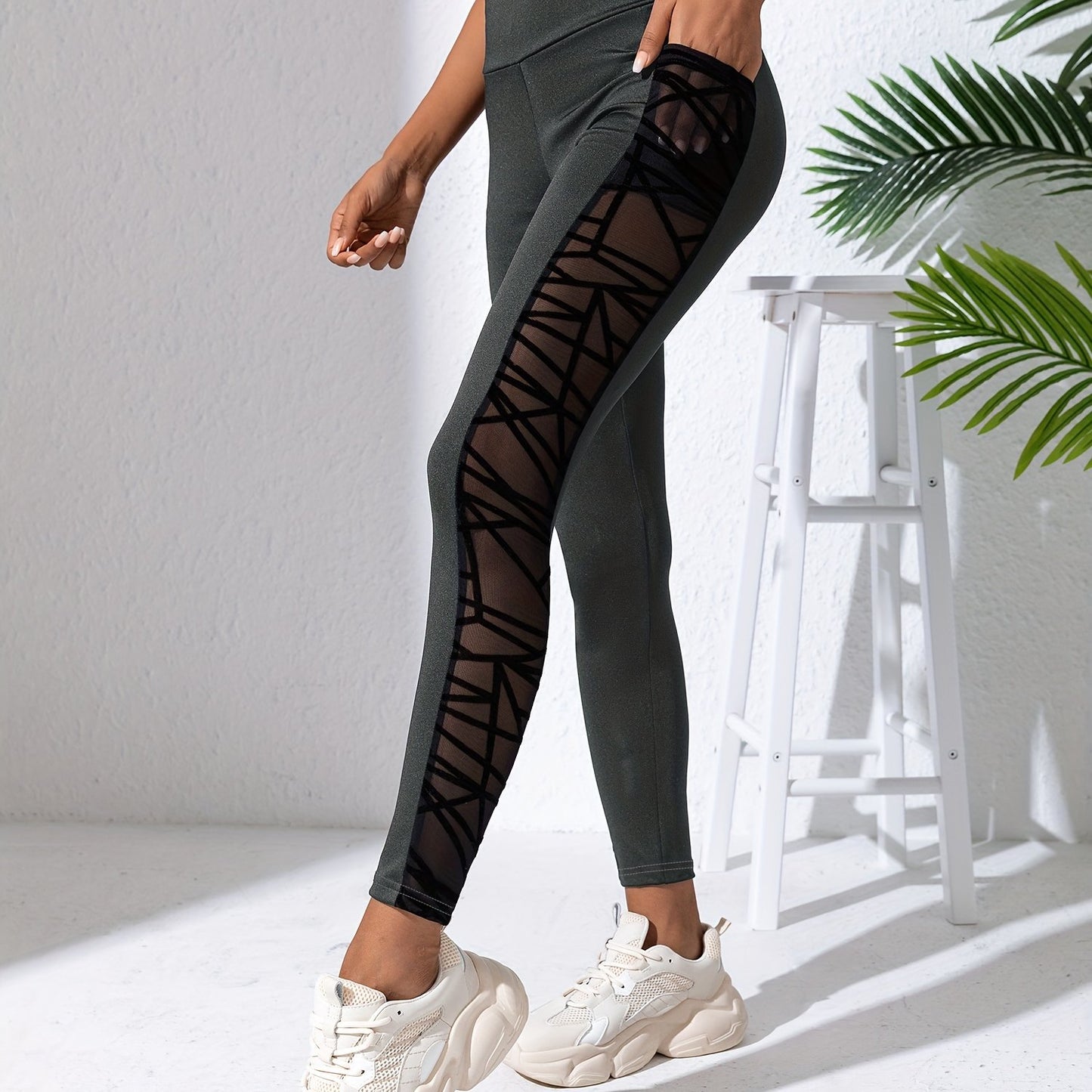 Black Mesh High Waist Sports Leggings