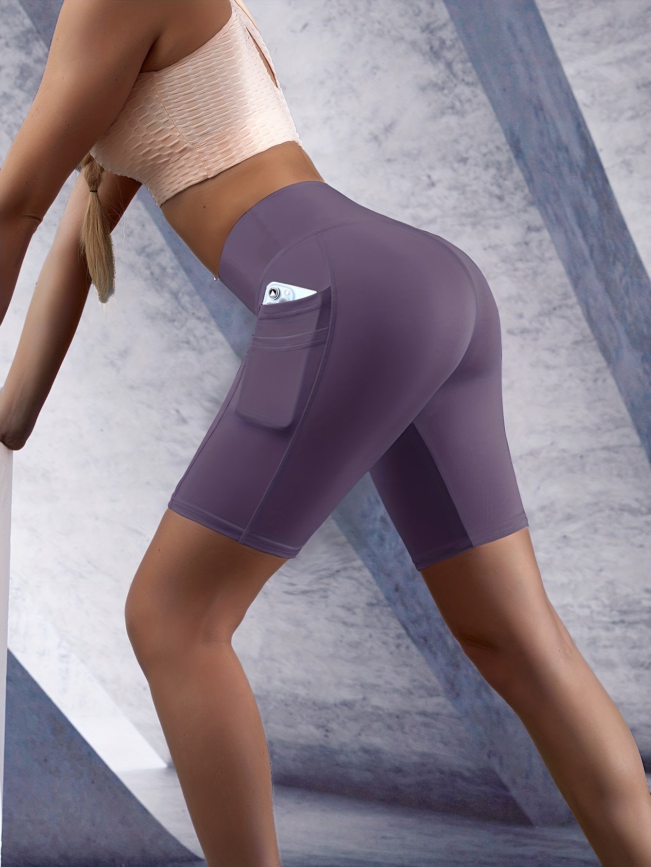 High Waist Pink Biker Shorts with Pockets