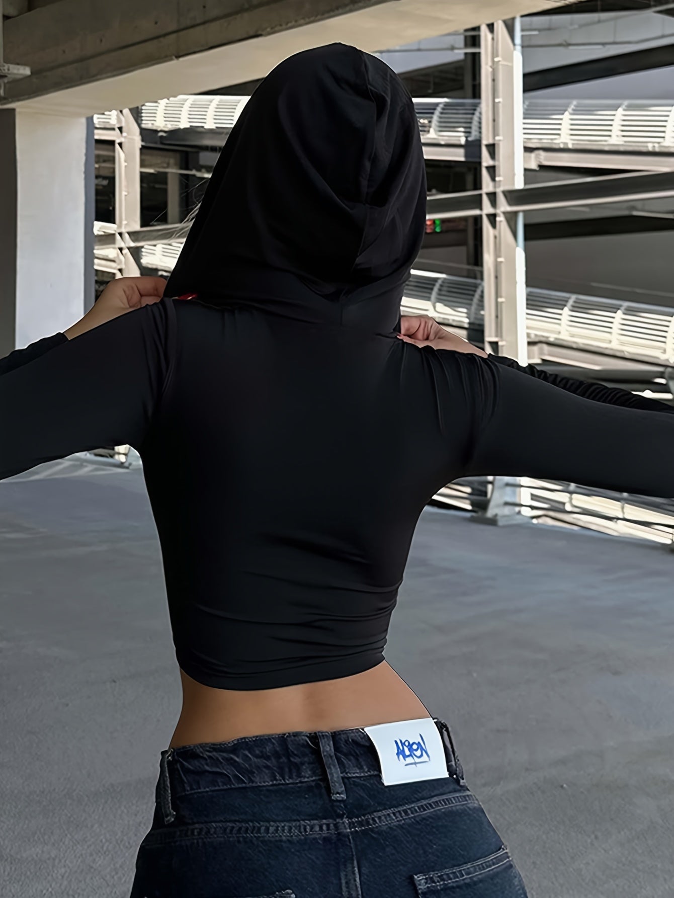 Sexy Hooded Crop Top with Chain Detail