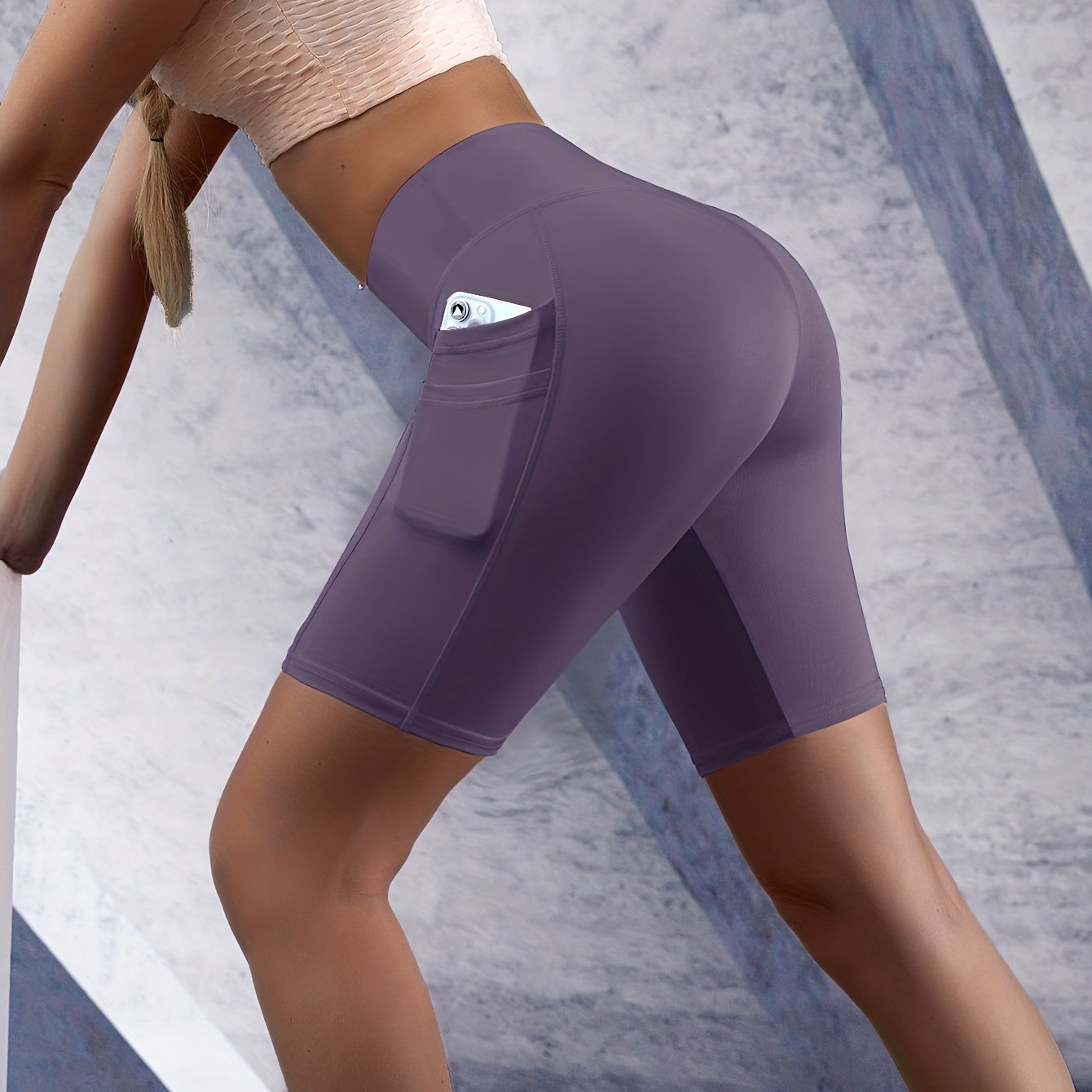 High Waist Pink Biker Shorts with Pockets