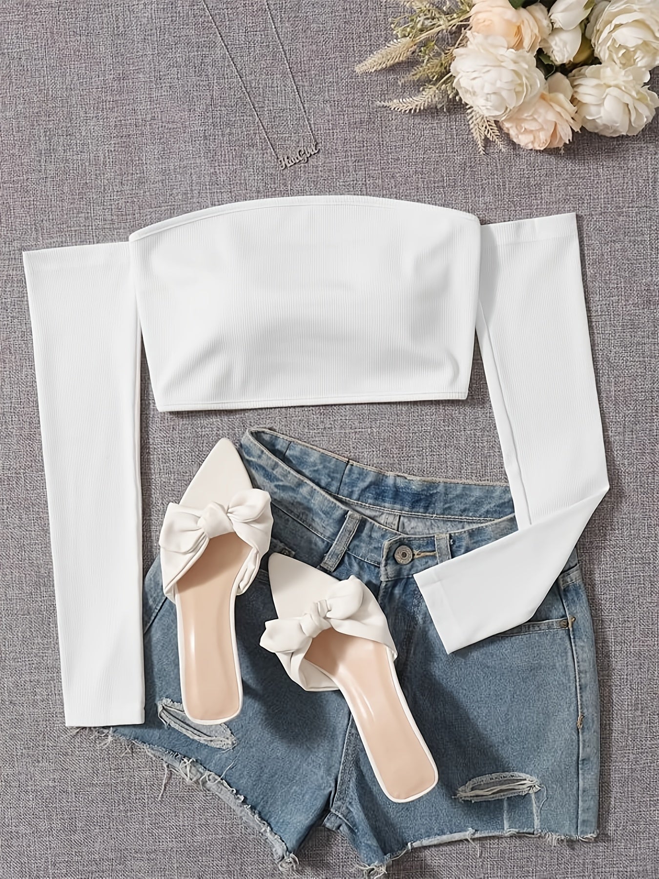 Off Shoulder Bodycon Crop Top - Black XS