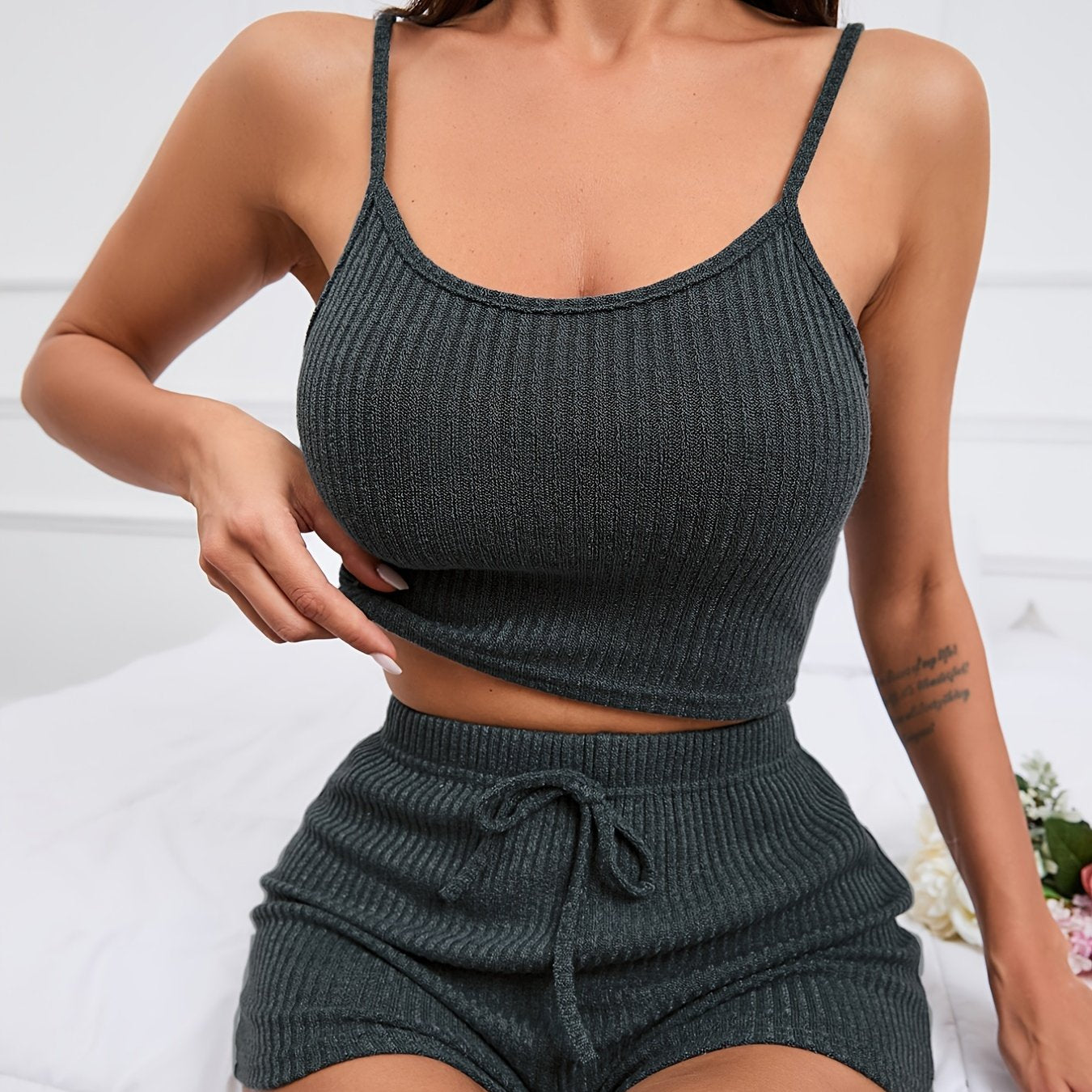 Ribbed Knit Lounge Set: Crop Top & Shorts