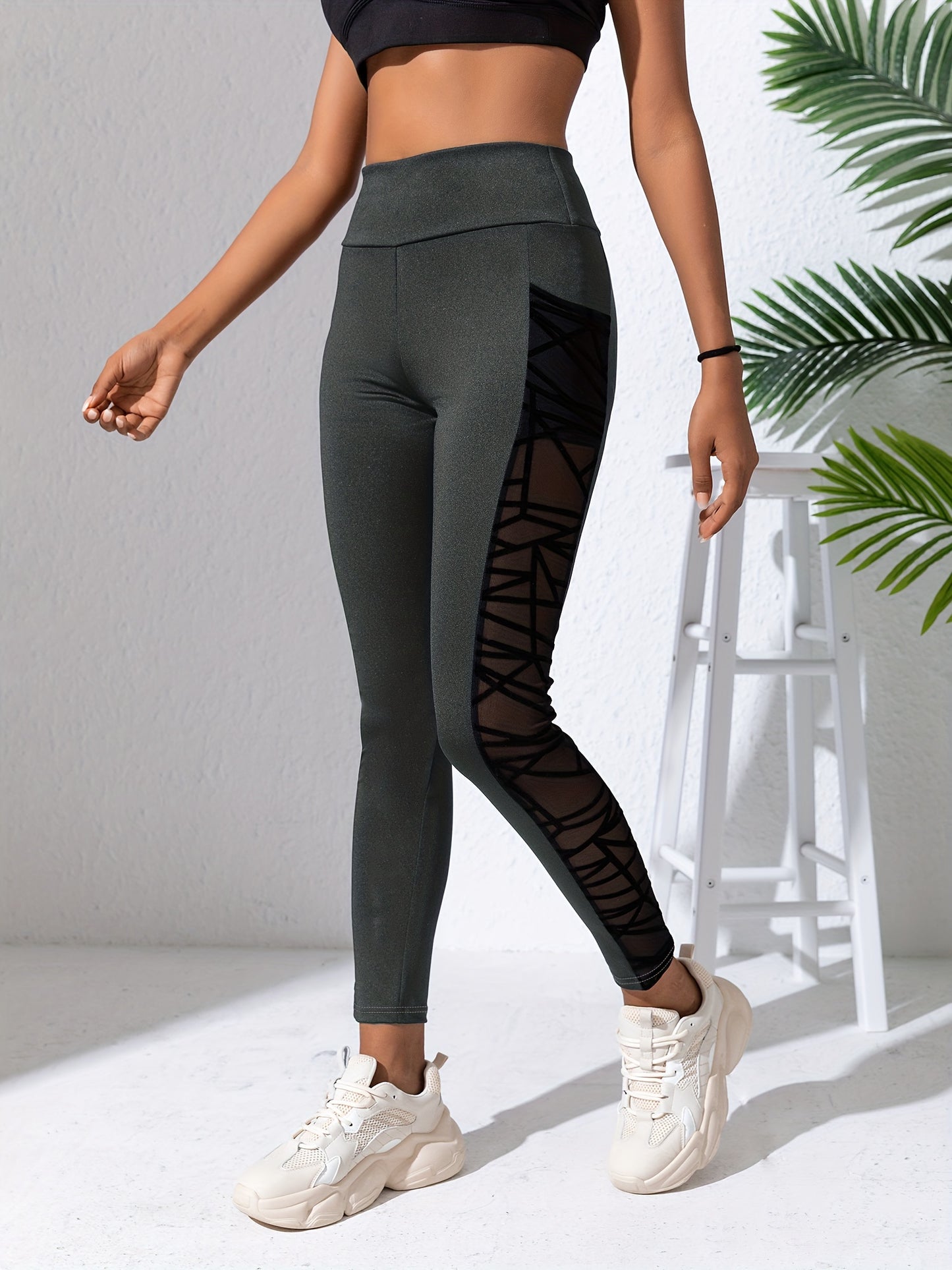 Black Mesh High Waist Sports Leggings