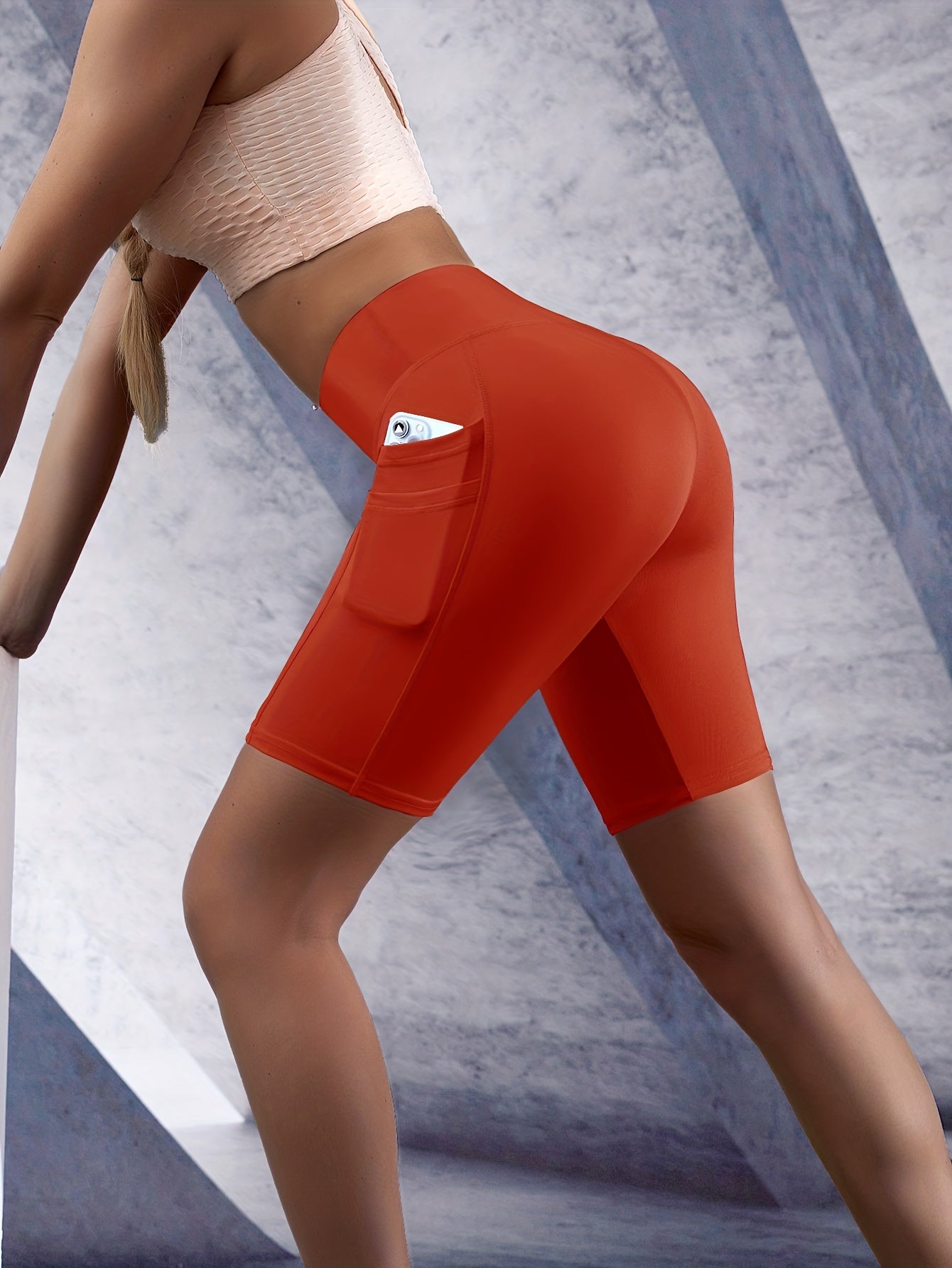 High Waist Pink Biker Shorts with Pockets