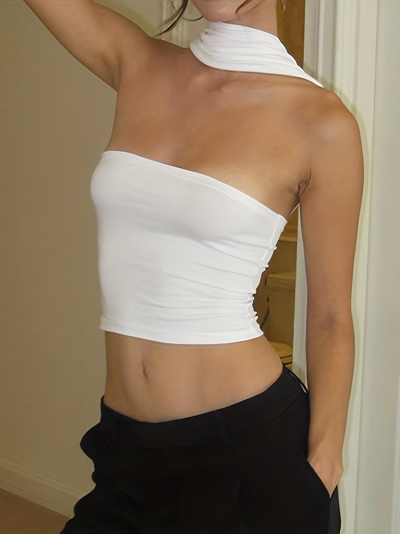 Sleek Halter Ruched Crop Top