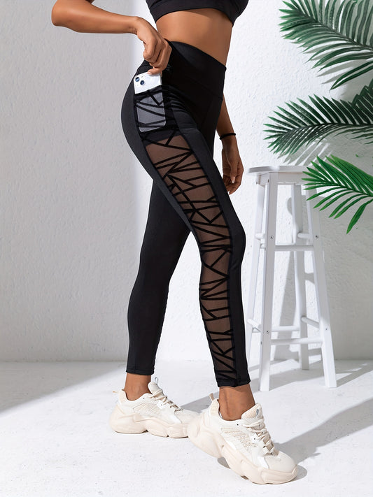 Black Mesh High Waist Sports Leggings
