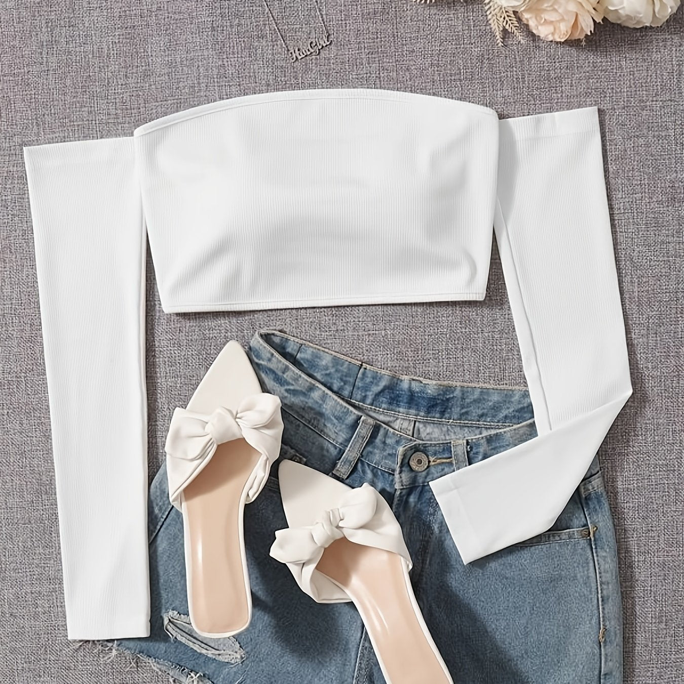 Off Shoulder Bodycon Crop Top - Black XS