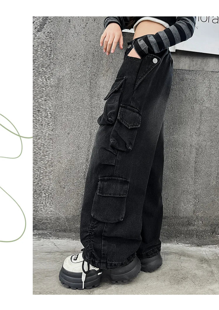 Girls' Loose Fit Cargo Jeans - Spring 2024