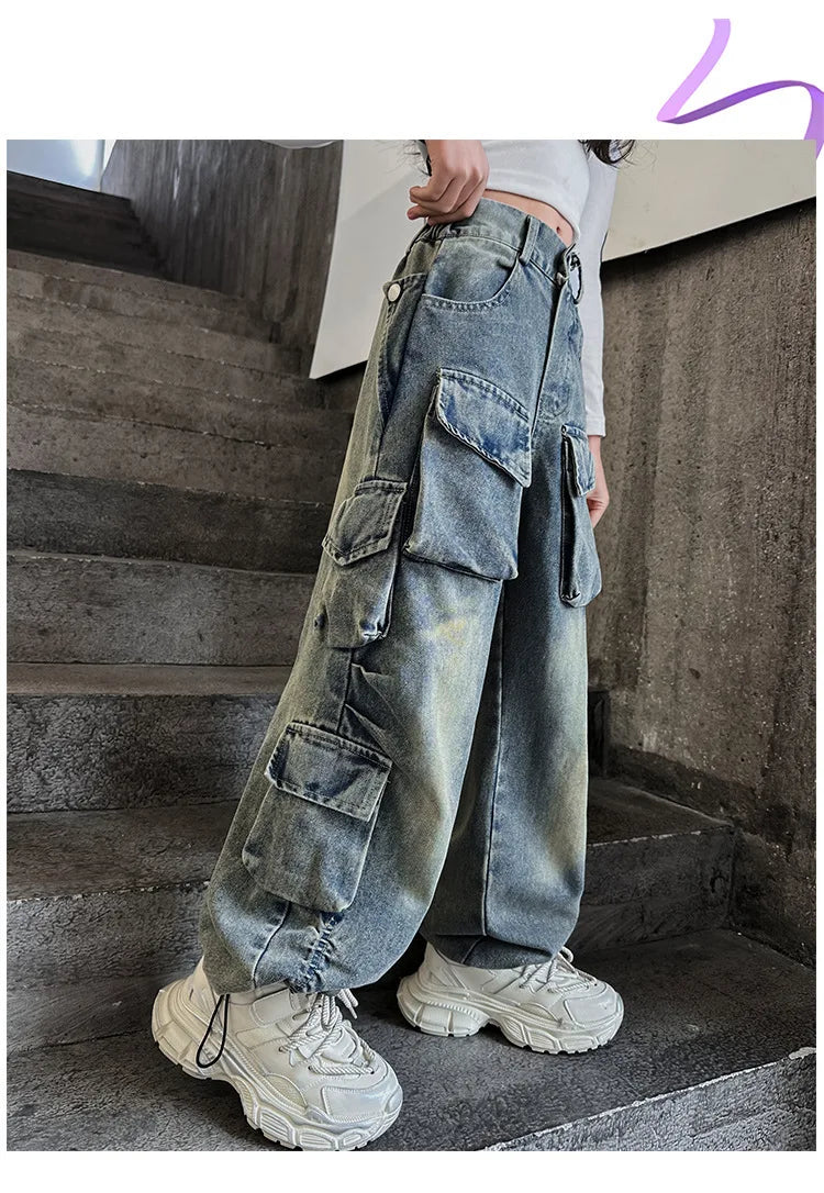 Girls' Loose Fit Cargo Jeans - Spring 2024
