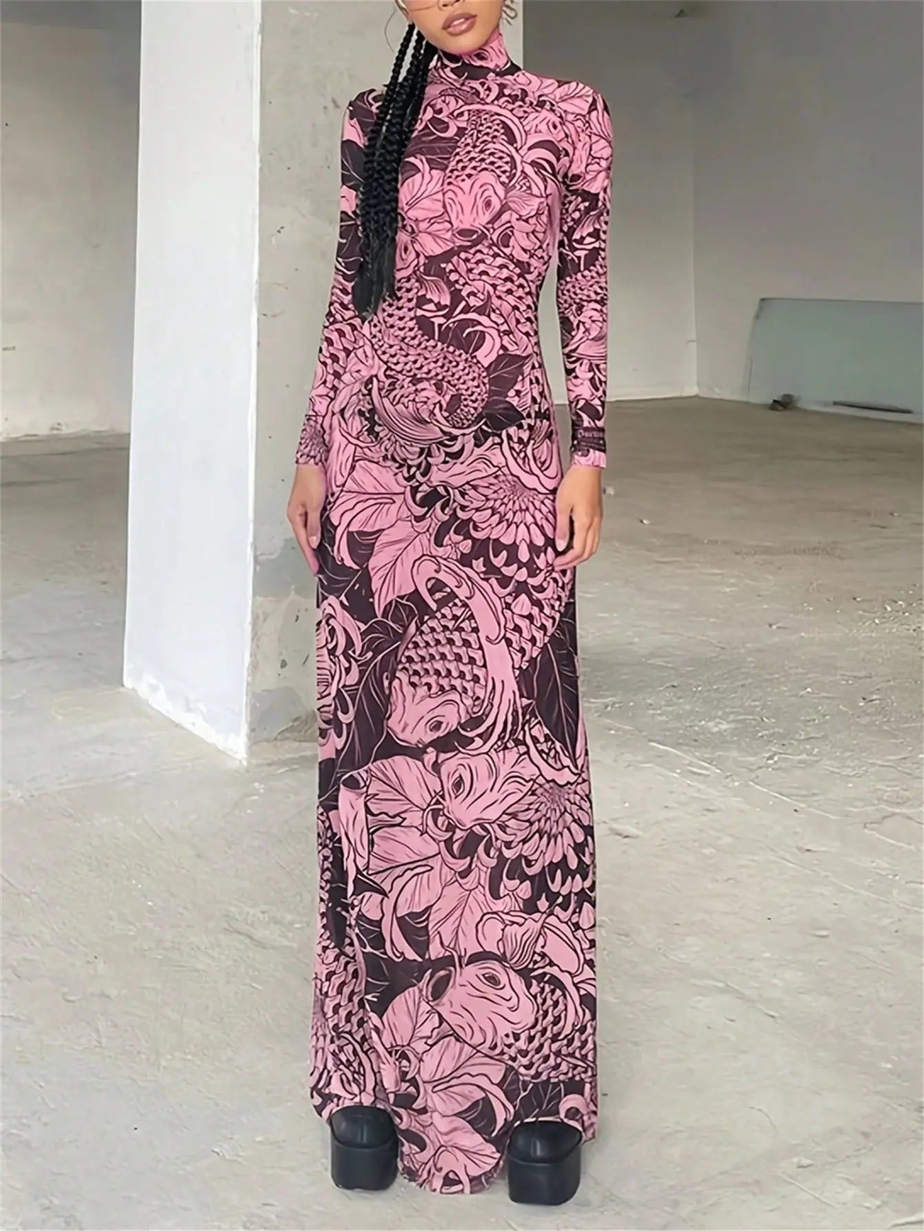 Chic Autumn Mesh Print Dress