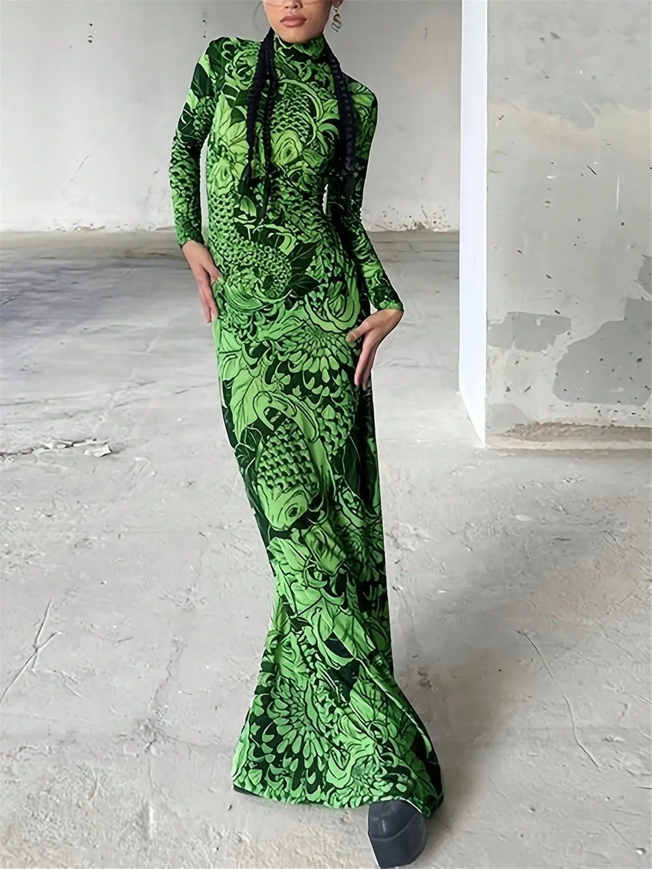 Chic Autumn Mesh Print Dress
