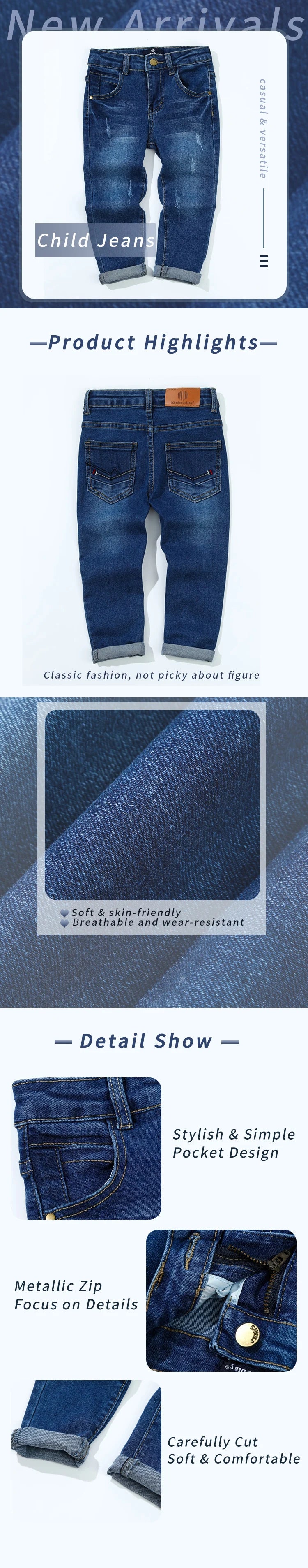Boys' Street Style Cargo Jeans - Solid Blue