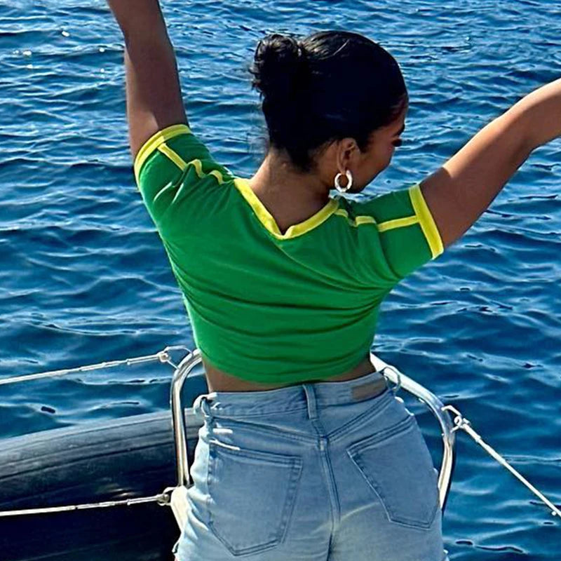 Vintage Brazil Letter Crop Top - Green