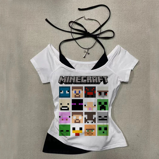Y2K Emo Corset Crop Top with Suspenders