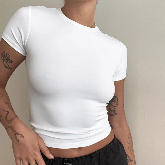 Y2K Slim Fit O-Neck Knitted Tee - Black