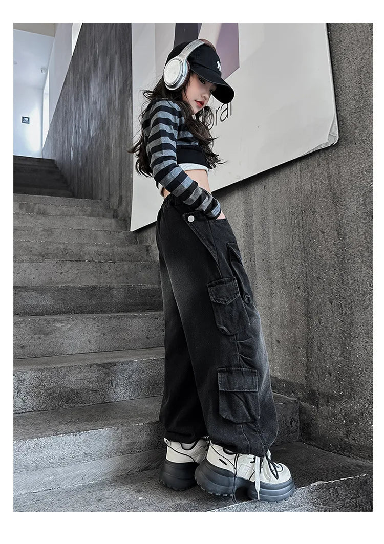 Girls' Loose Fit Cargo Jeans - Spring 2024
