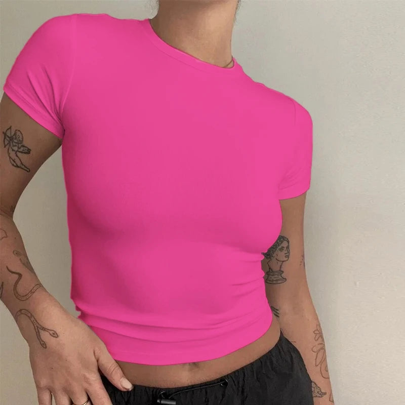Y2K Slim Fit O-Neck Knitted Tee - Black