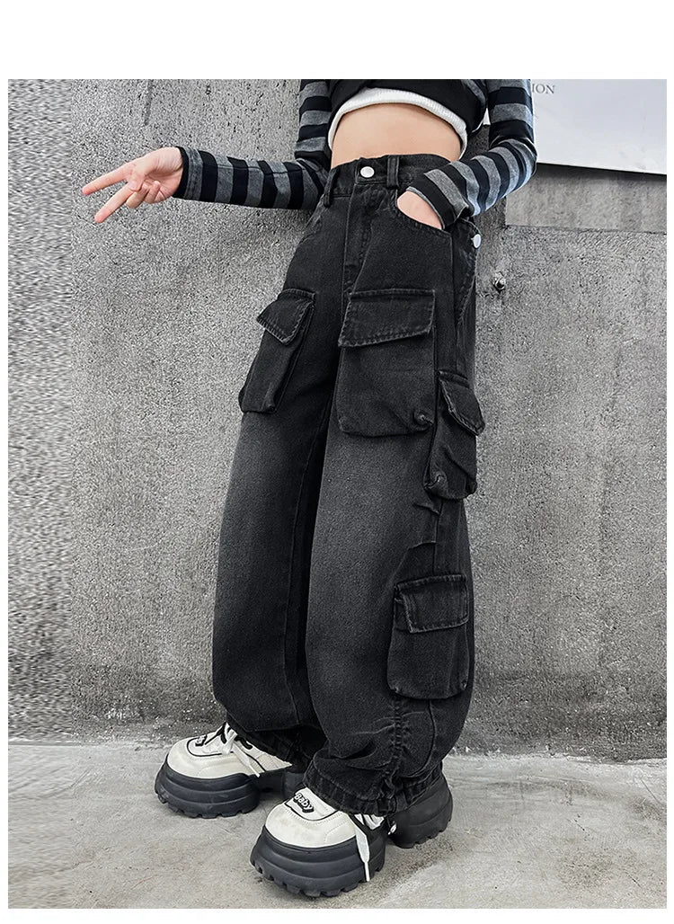Girls' Loose Fit Cargo Jeans - Spring 2024