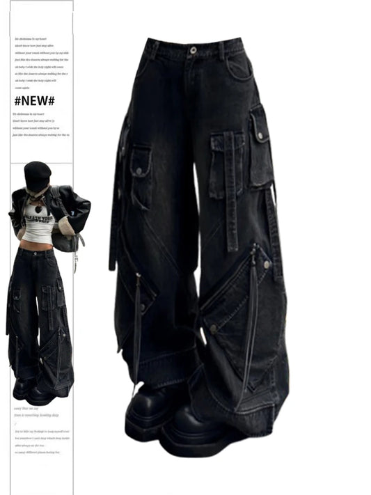 Black Gothic Cargo Jeans - Y2K Streetwear