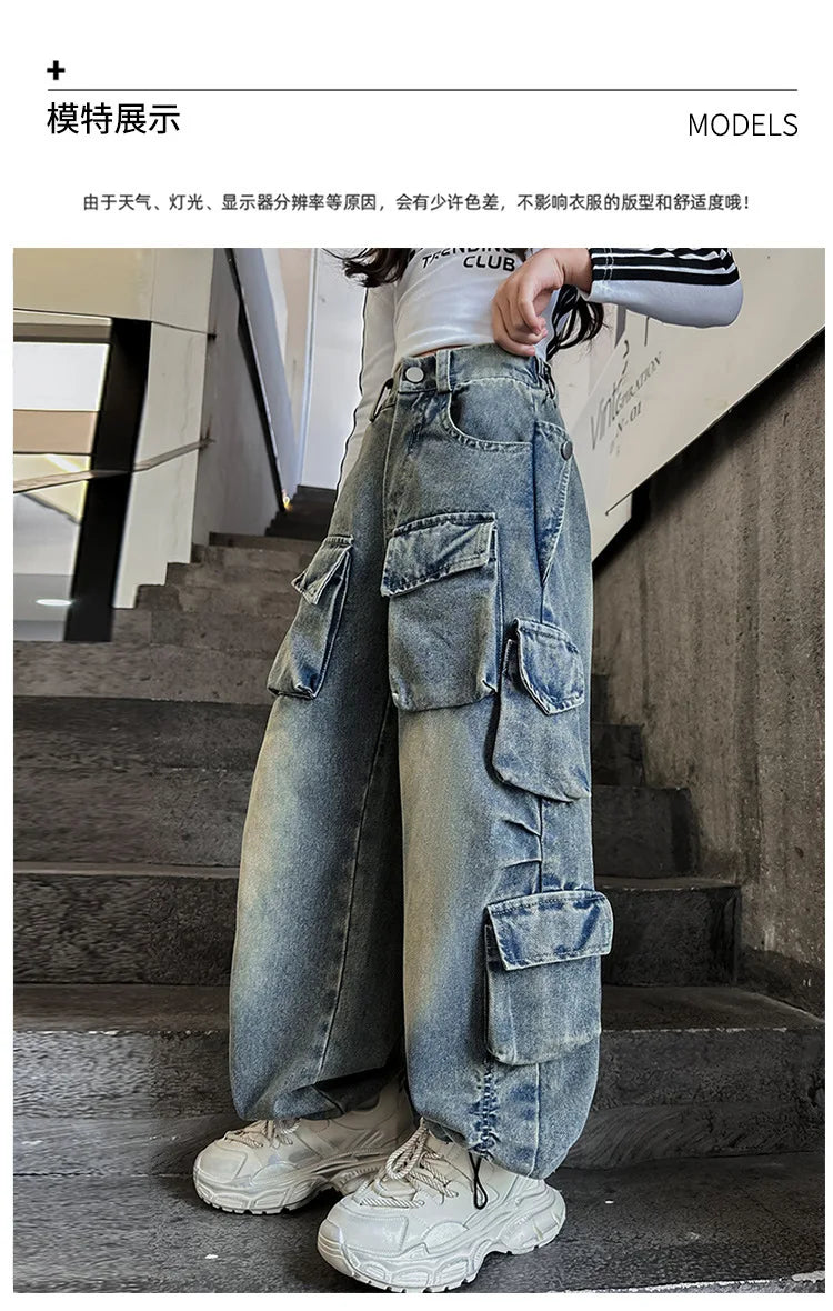 Girls' Loose Fit Cargo Jeans - Spring 2024