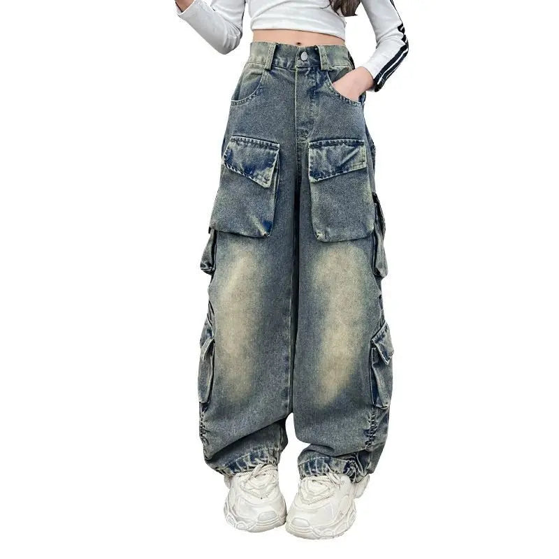 Girls' Loose Fit Cargo Jeans - Spring 2024