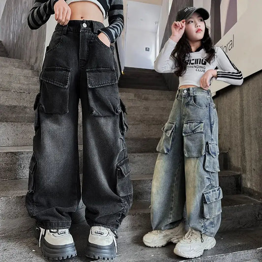 Girls' Loose Fit Cargo Jeans - Spring 2024