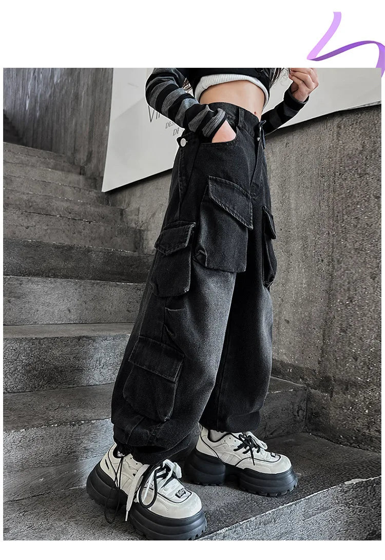Girls' Loose Fit Cargo Jeans - Spring 2024