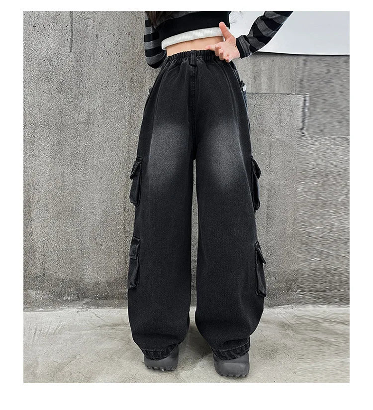 Girls' Loose Fit Cargo Jeans - Spring 2024