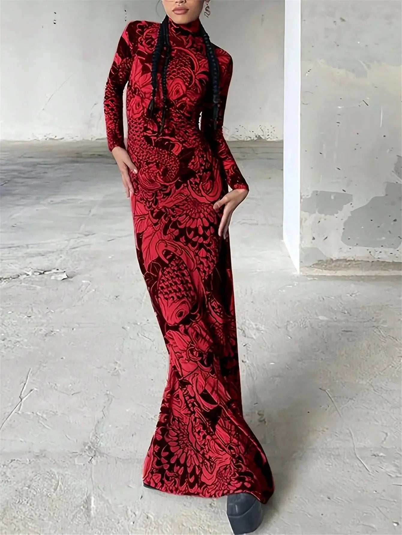 Chic Autumn Mesh Print Dress