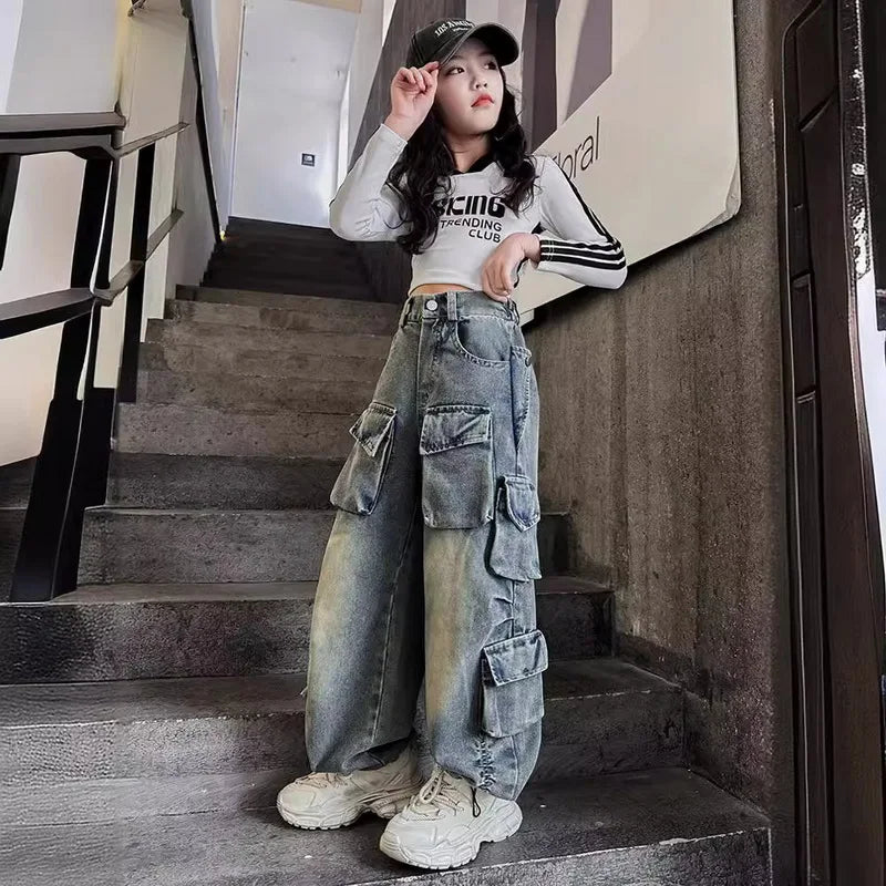 Girls' Loose Fit Cargo Jeans - Spring 2024
