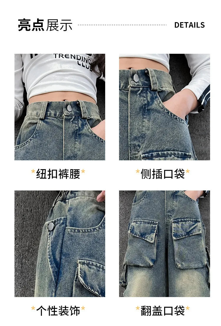 Girls' Loose Fit Cargo Jeans - Spring 2024