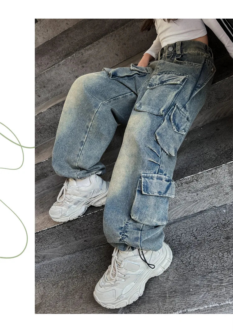 Girls' Loose Fit Cargo Jeans - Spring 2024
