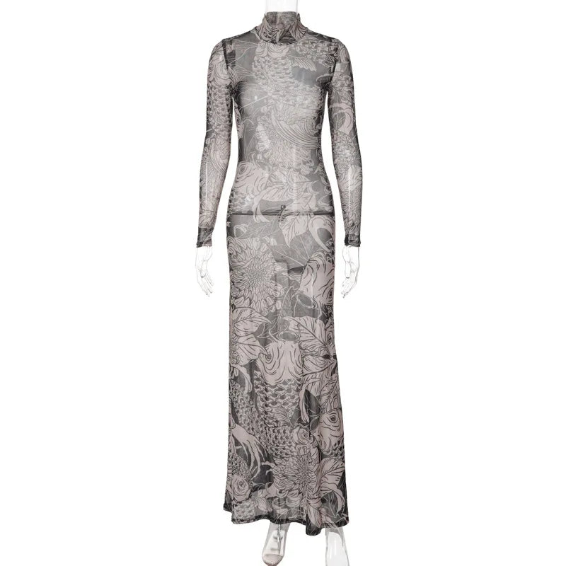 Chic Autumn Mesh Print Dress