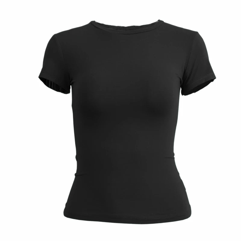 Y2K Slim Fit O-Neck Knitted Tee - Black