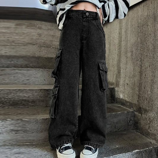 Girls' Wide Leg High Waist Jeans
