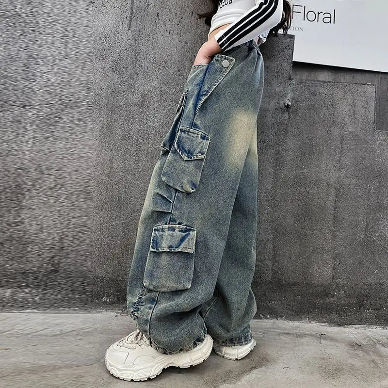 Girls' Loose Fit Cargo Jeans - Spring 2024