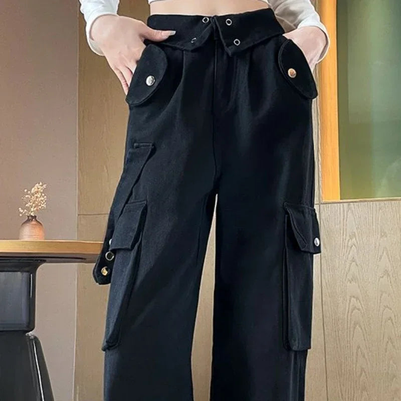 Women's Beige Cargo High Waist Jeans