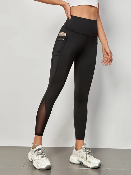 High Waist Mesh Yoga Leggings with Pockets